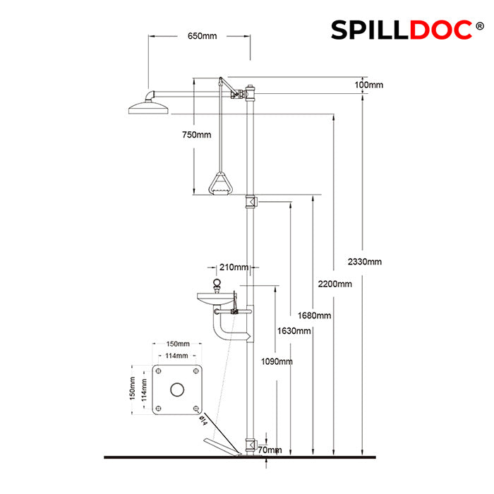 Combination Emergency Shower & Eyewash Station BD-550C for an immediate response to remove toxic or harmful substances. It comes with both hand push plate and foot pedestal for immediate flushing of water.